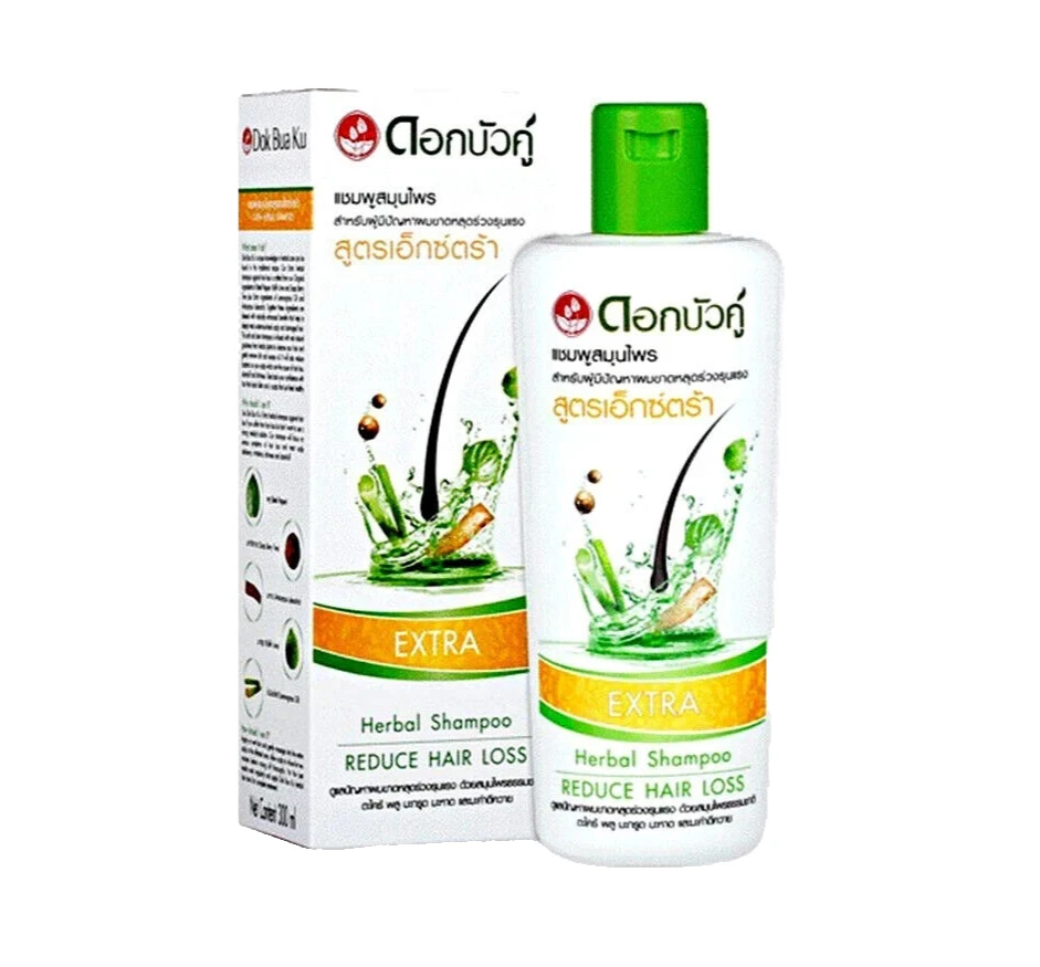 200ml Dok Bua Ku Twin Lotus Extra Herbal Shampoo Reduce Hair Loss