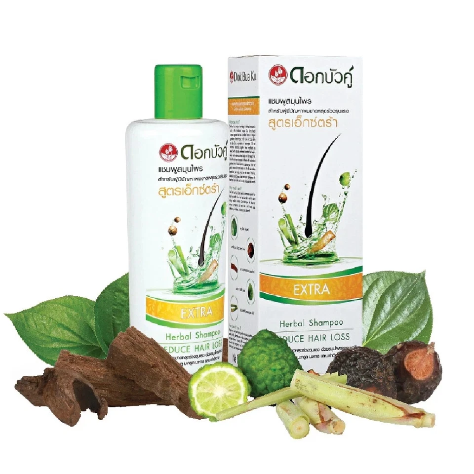 200ml Dok Bua Ku Twin Lotus Extra Herbal Shampoo Reduce Hair Loss