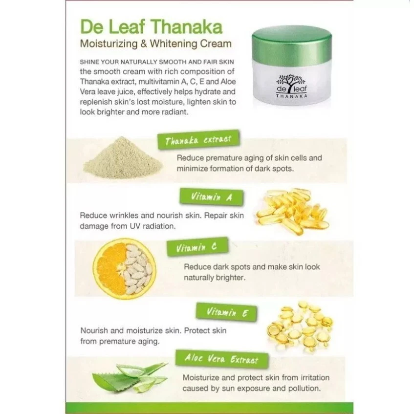 2 X Facial Cream De Leaf Thanaka Moisturize A,C,E Whitening Face Shine Radiance