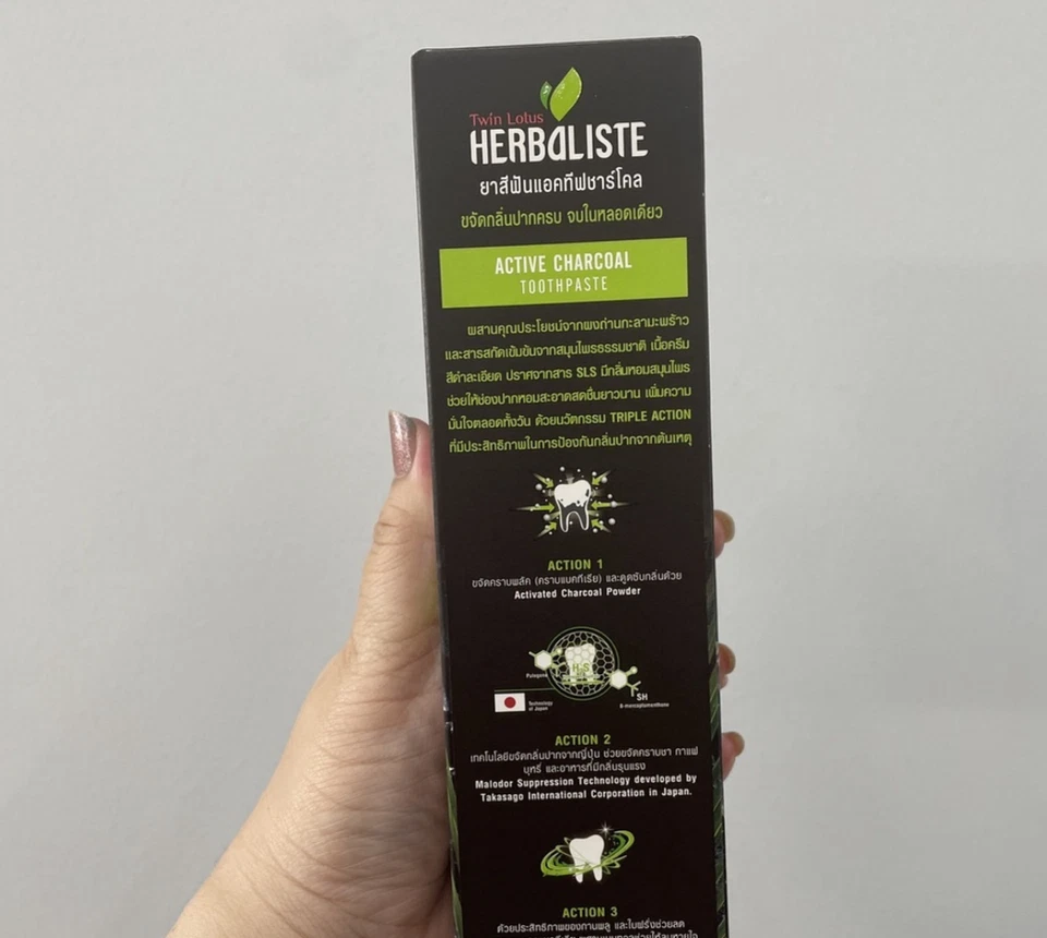 2x150g. Twin Lotus Active Charcoal Thai Herbal Toothpaste for Teeth Oral Care