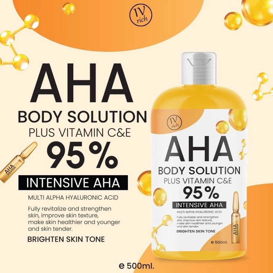 2x IV Rich AHA Body Solution 95% Plus Vitamin C E Intensive Skin Brighten 500 ml