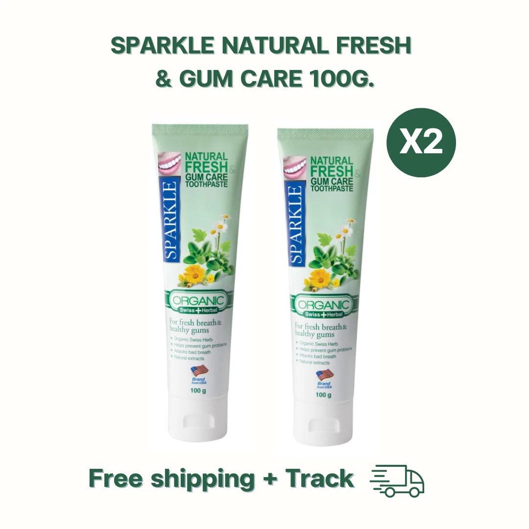 2x Sparkle Natural Fresh Gum Care Toothpaste Swiss + Herbal Fresh Breath Helthy