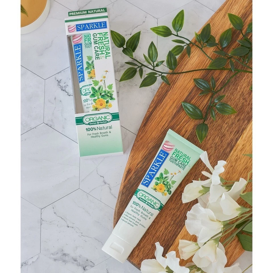 2x Sparkle Natural Fresh Gum Care Toothpaste Swiss + Herbal Fresh Breath Helthy