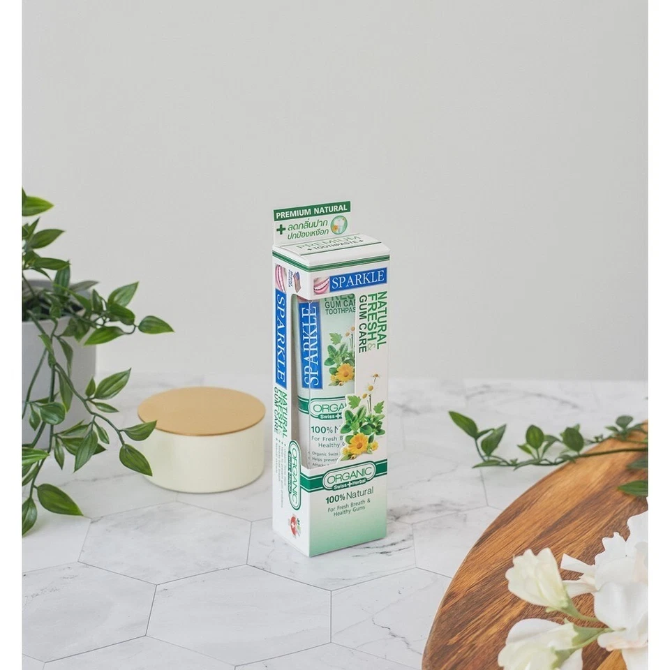 2x Sparkle Natural Fresh Gum Care Toothpaste Swiss + Herbal Fresh Breath Helthy