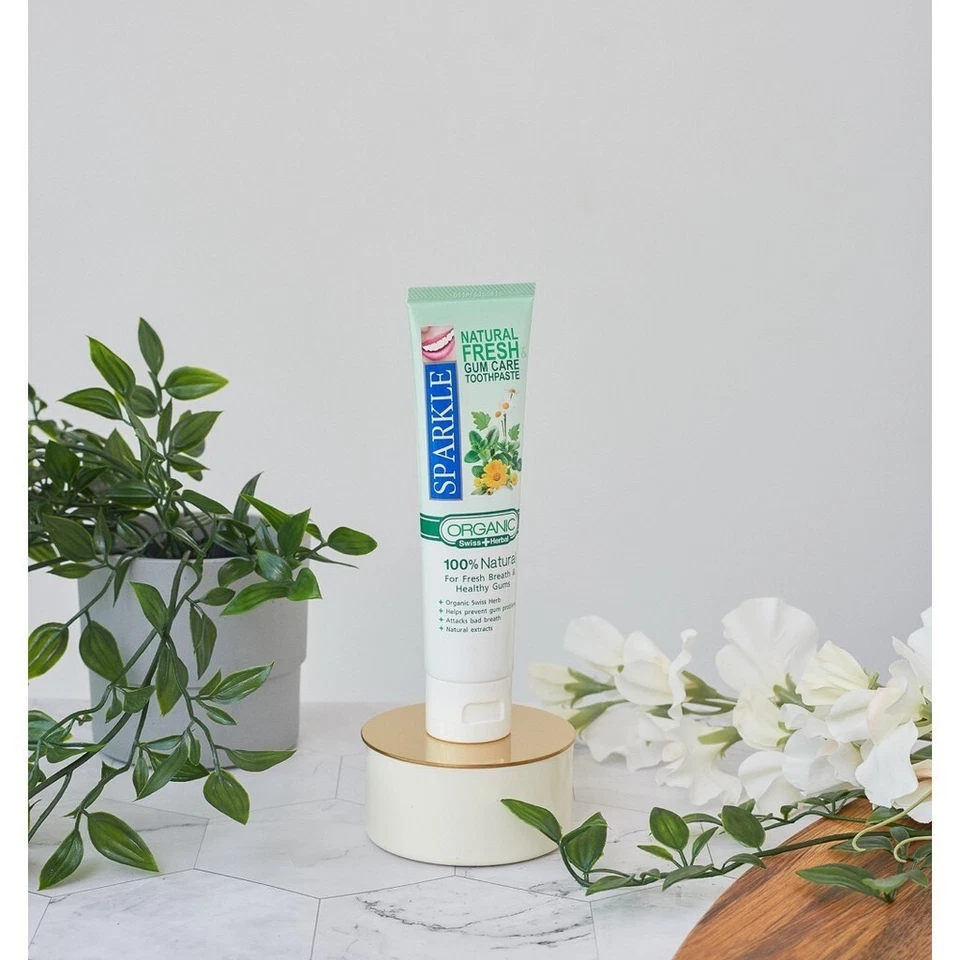 2x Sparkle Natural Fresh Gum Care Toothpaste Swiss + Herbal Fresh Breath Helthy