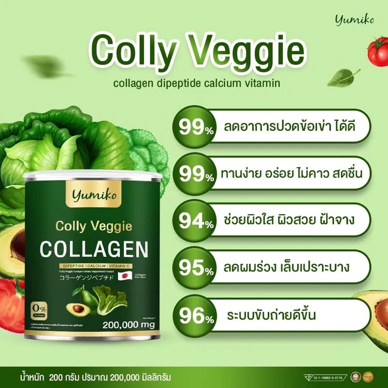 2x Yumiko Colly Veggie Collagen Dipeptide Powder High Fiber Anti-Aging Skin 200g