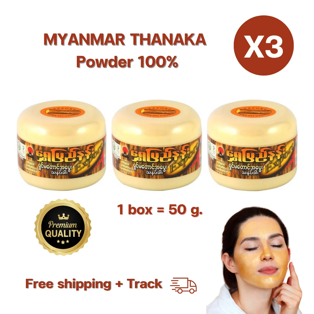 3x MYANMAR THANAKA Original Tanaka Powder Reduce Acne Dark Spots Melasma 50 g.