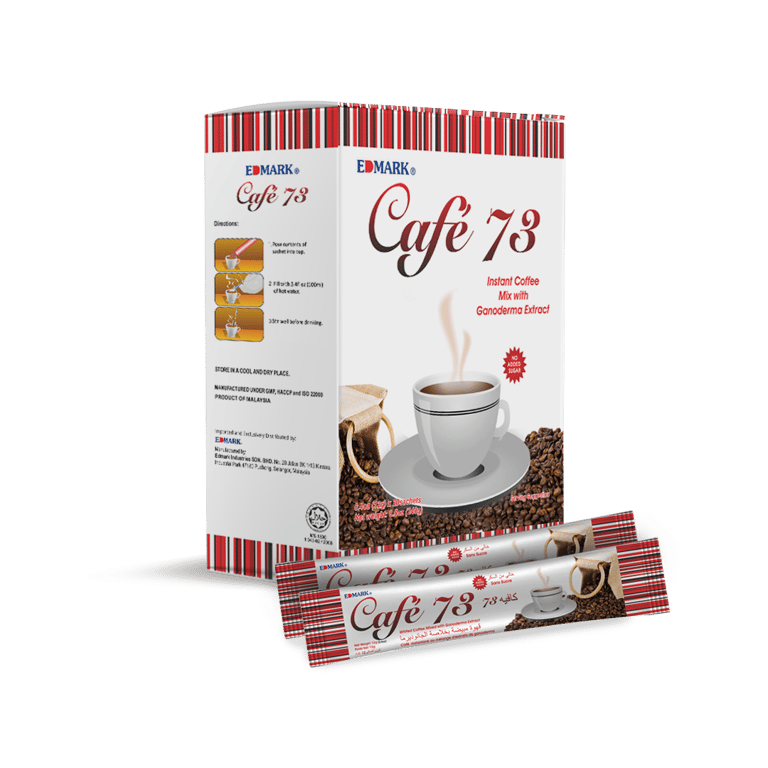 Indulge in the wholesome experience of our Ganoderma-infused coffee, Cafe 73 by Edmark Malaysia